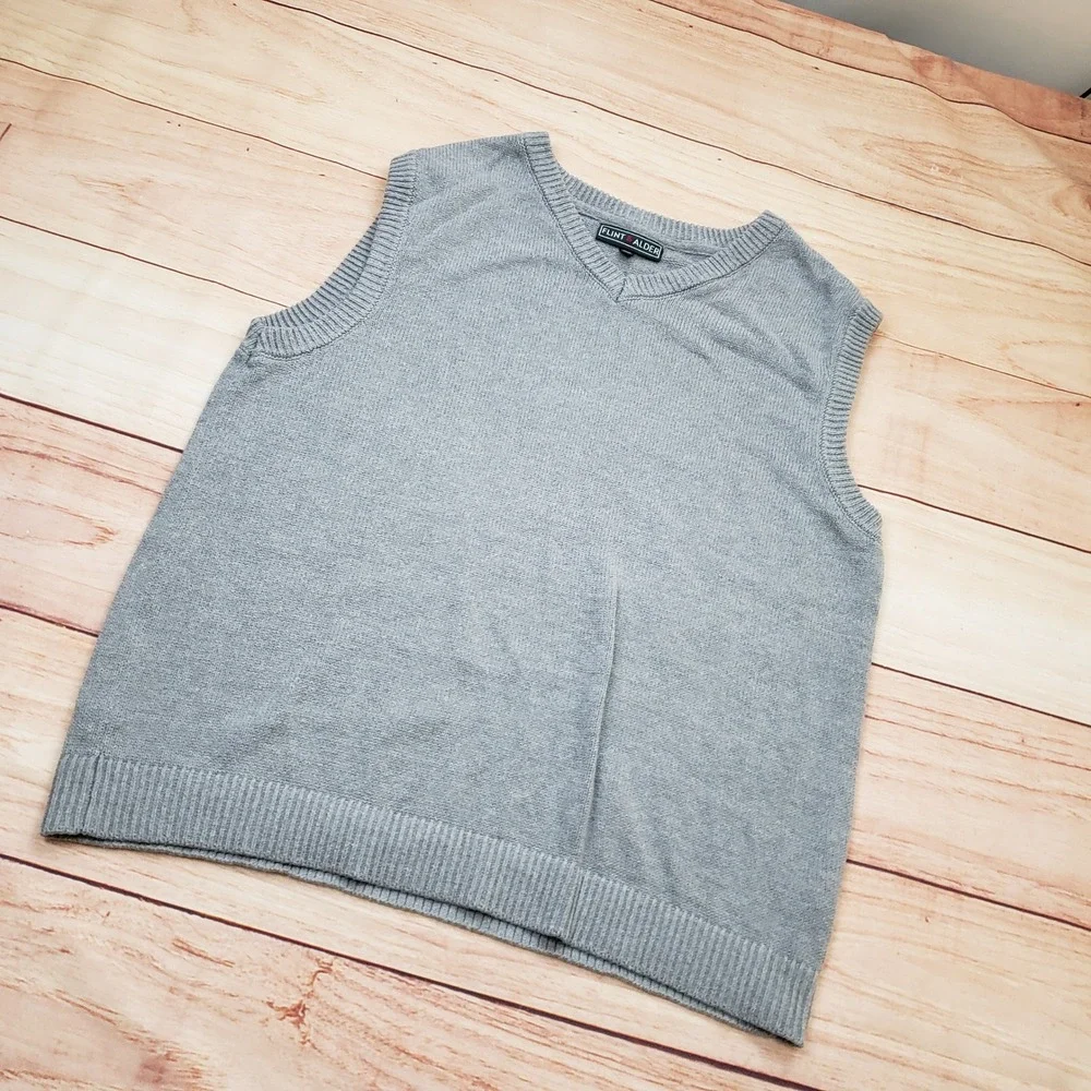 Flint &‎ Alder Sweater Vest Men Size L Gray V-Neck BCI Cotton Blend Knit Classic